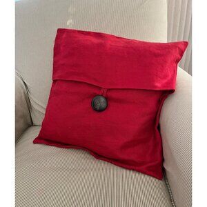 Pottery Barn Linen Big Button Throw Pillow Cover 18x18 Red Accent NWOT